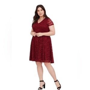 Torrid Red Lace V-Neck Skater Dress, New with Tags